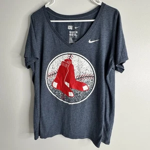 Nike Boston Red Sox T Shirt Woman V Neck Size XXL Blue Athletic Cut - Picture 1 of 7