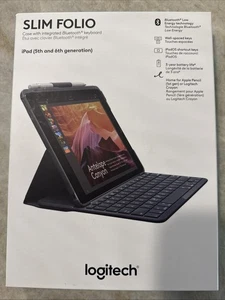 LOGITECH SLIM FOLIO BLUETOOTH KEYBOARD & CASE, IPAD 5TH & 6TH GEN. (NEW IN BOX) - Picture 1 of 6