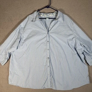 Liz & Me Button Up Shirt Women Plus Sz 5x Blue White Stripes Lagnelook Nautical - Picture 1 of 12