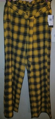 Pantalones Bebop Mujer Amarillo Negro A Cuadros Pull Up Con Cordón Pierna Ancha XL Foto 1 de 4