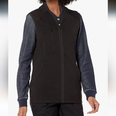 Wonder Wink Scrubs全拉链抓绒背心黑色无领口袋女式大号 — 第 1/4 张图片