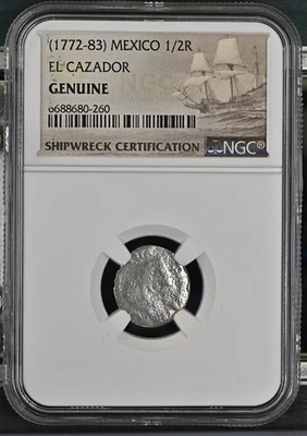 1772-83 MEXICO 1/2R EL CAZADOR Shipwreck Coin NGC Graded - Image 1 of 2