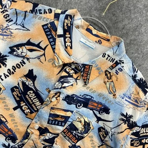 Columbia PFG Florida Fishing Button Front Shirt Men XL Blule Orange Sailor Jerry - Picture 1 of 10