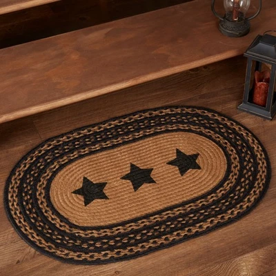 Accent Rug Farmhouse Jute Primitive 20x30 Oval Stars No Slip Floor VHC Brands - Image 1 of 4