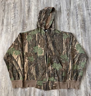 Vintage 90s Ace Sportswear Trebark Thermal Lined Camo Hoodie USA Full Zip Size M - Image 1 of 4