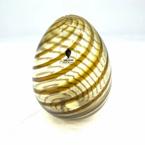 Uovo vetro soffiato canne VENINI di Murano vintage 1980 originale bronzo giallo - Imagen 1 de 8