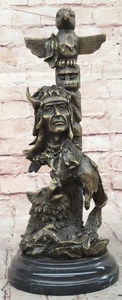 Tótem indio nativo americano Milo bronce original hombre medicina lobo chamán decoración - Imagen 1 de 10