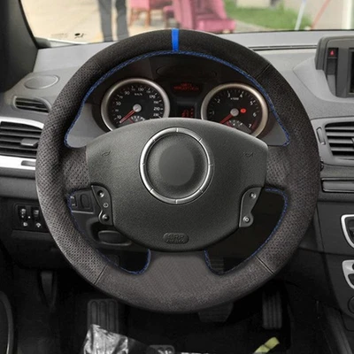 Cubierta de cuero para volante de gamuza línea azul para Renault Megane 2 2003-2008 Foto 1 de 4