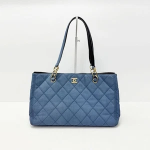 CHANEL Light Blue Quilted Denim Canvas Chain Shoulder Bag 4VCHB27321 121245216 - Picture 1 of 12
