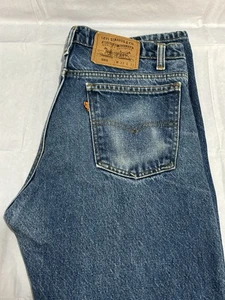 Jeans vintage Levis uomo taglia 30” con bootcut arancione linguetta anni 90 blu denim Y2K indossato - Foto 1 di 14