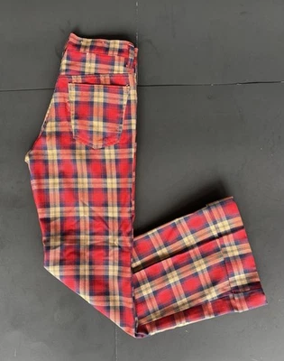 Pantalones acampanados vintage años 70 Levis Bell 26x29 rojo a cuadros garra cremallera EE. UU. Foto 1 de 4
