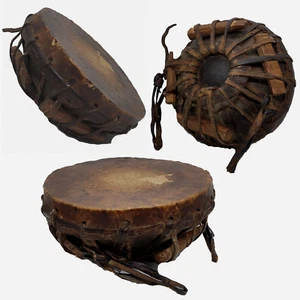 Antiguo tambor tribal nepalí para mendicidad pieza colectiva hecha a mano, KD - Imagen 1 de 4