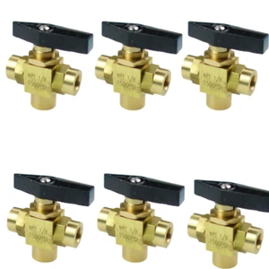 Brass 3 Way Ball Valve 1500 PSI L Type 1/8" Female NPT 6 Pcs - Picture 1 of 2