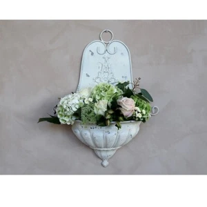 Vecchio Francese Muro Fiore Vaso Antico Crema By Chic Antique - Foto 1 di 3