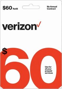 Verizon Wireless- $60 Refill,  Top-Up Refill Airtime Verizon Prepaid Service