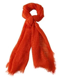 Bufanda Cejon Envoltura Abierta Tejido Flecos Rectangular Ligera Coral Naranja Nueva Con Etiquetas - Imagen 1 de 1