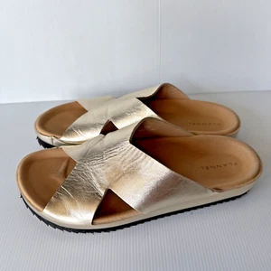 FLANNEL the Brand AU 38 / 7 Designer Gold Leather Womens Flat Sandals Comfort - Picture 1 of 11