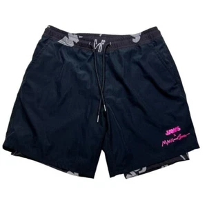 Maui and Sons x JAWS Shorts Mens M Black Elastic Waist Compression Liner Beach - Picture 1 of 7