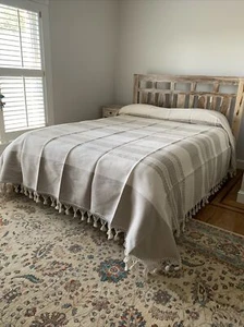 Hand loom Queen Size Cotton Bedspread From Oaxaca Mexico. Size 97” W X 107” L - Picture 1 of 6