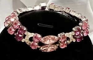 EISENBERG ICE Pink SWAROVSKI CRYSTAL BRACELET Rhodium-Plate VINTAGE US Pat c1960 - Picture 1 of 23