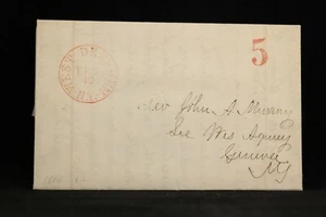 New York: West Dresden 1850 Stempelloser Brief, rote CDS & 5, DPO Yates Co - Bild 1 von 5