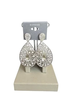 Express Women's Party, Prom Wedding Silver Plated Rhinestone Dangle Earrings NWT - Picture 1 of 4
