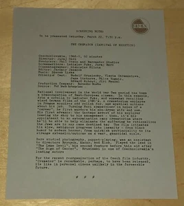 The Cremator Carnival Of Heretics Filmex Screening Notes Juraj Herz Film Movie - Picture 1 of 1