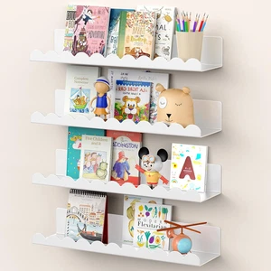 Nursery Book Shelves, 17 Inch White Metal Floating Shelves for Wall 4 Pack, Wall - Picture 1 of 12