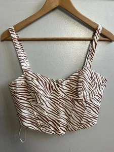 NEW Zara Zebra Print Cropped Top, Linen Blend Corset Style Strappy, Size UK S - Picture 1 of 3