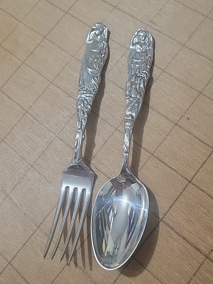 Juego de tenedores y cucharas Tiffany & Co 1910 antiguo raro Silver Jack & Jill, Nursery Ryme Foto 1 de 4