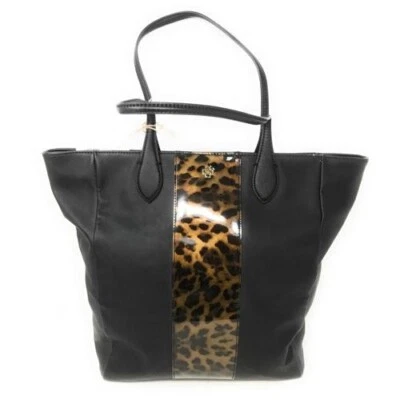 Bolso de hombro Ann Taylor grande negro de nailon con estampado de animales/cuero Foto 1 de 4