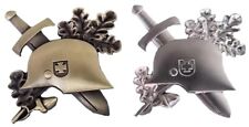 Wehrmacht Stahlhelm, Schwert, Eichenlaub + Ritterkreuz 2x Pin's in Gold + Silber