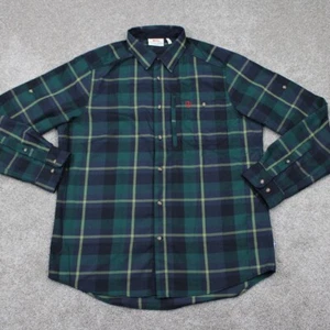 Fjallraven Fjallglim Flannel Shirt Men Large Green/Blue Plaid Long Sleeve Button - Picture 1 of 17