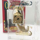 Vintage Christmas Ornament In Motion Sleigh Giftbox Gold Plated Brass Metal 1996