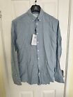 NWT Mens Selected Homme Blue Long Sleeve Button Collar Linen Shirt Large 16.5"