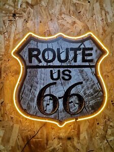 Panneau personnalisé 14 pouces style vintage Route 66 bouclier DEL NEON avec lumière orange