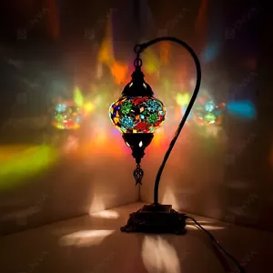 Turkish Moroccan Style Mosaic Multicolour Desk Table Lamp Light Medium Globe - Picture 1 of 8