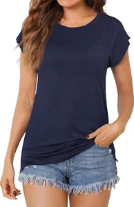 Women's Short Sleeve T Shirts Crew Neck Basic Tee Tops, Small, Blue - Picture 1 of 7