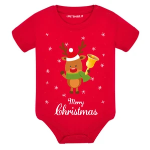 Body neonato manica corta Merry Christmas renna idea regalo Natale