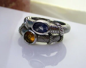 Estate Vintage Pair JUDITH RIPKA Sterling Silver Citrine & Iolite Stacking Rings - Picture 1 of 3