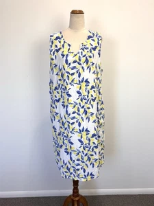 Unbranded Womens Linen Dress L 14 White Yellow Lemons Floral Pencil Coastal Boho - Picture 1 of 11