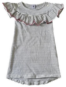 Petit Bateau Cotton Knit Dress Navy Stripes Touch of Red Boat Neck Girl's 5 - Picture 1 of 9