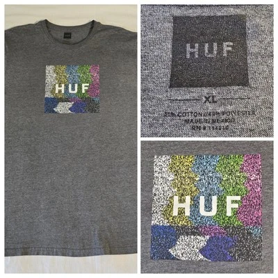 Camiseta gris monopatín HUF Worldwide colorida con logotipo de caja estática para hombre XL  Foto 1 de 4
