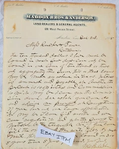 1885 Austin,Texas MADDOX BROTHERS & ANDERSEN Land Dealers Agents Surveyors - Picture 1 of 1