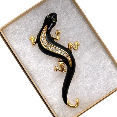 Prendedor de colección acrílico Avon salamandra lagarto negro verde piedra ojos cristales Foto 1 de 2