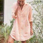 NEW FRANK & EILEEN MARY PEACHY PINK BUTTON UP TATTERED DENIM SHIRT DRESS SIZE S