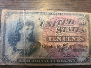 New Listing1863 Us Ten Cents 10c Fractional Currency Paper Money American Bank Note Co. Ny