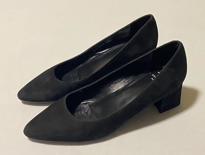 Aquatalia Black Suede Pumps Block Heels Women's Shoes Size 8.5M Made In Italy - Image 1 of 4