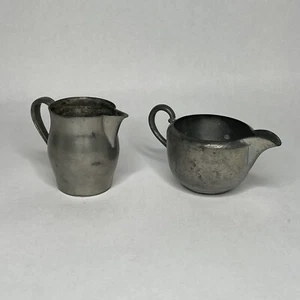 Early American Antique Vintage Lot of 2 Pewter Creamer Milk Holders 2" & 3" - Picture 1 of 5