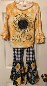 Girl’s 2-piece Sunflower Wild Child L/S Outfit Sz Medium #1458 - Picture 1 of 17